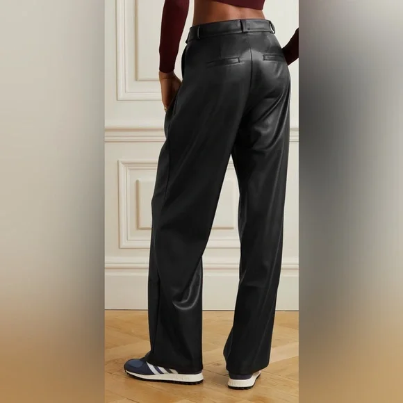 NWT Mother The High Waisted Tunnel Vision Sneak Wide Pleated Pants Faux Leather - Picture 4 of 12